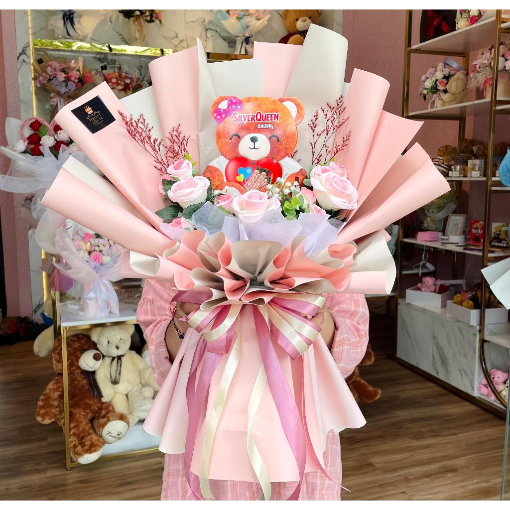 Buket Bunga Beruang Silverqueen Valentine Kado Romantis Kado Ulang Tahun Kado Anniversary