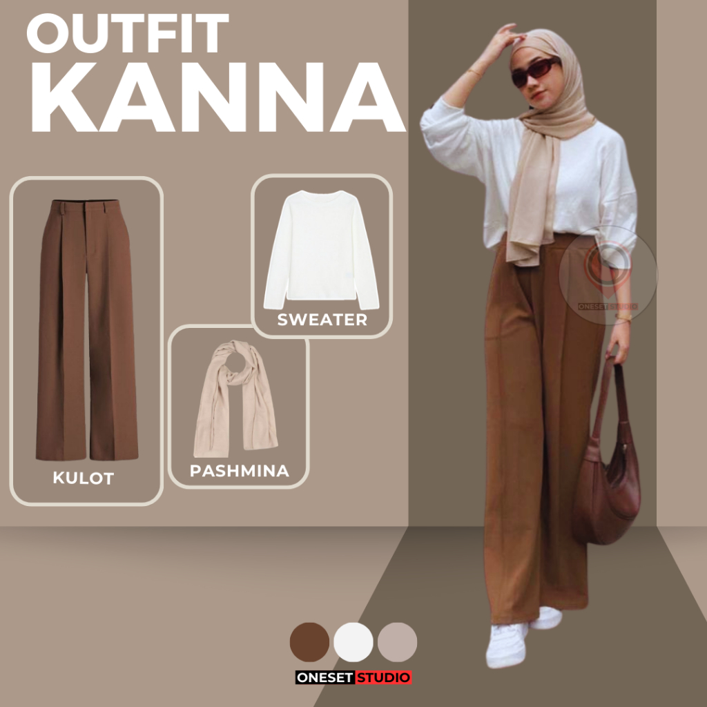 One Set Wanita Setelan Kampus (Sweater + Celana Kulot + Hijab) OOTD Korean Style Terbaru KANNA