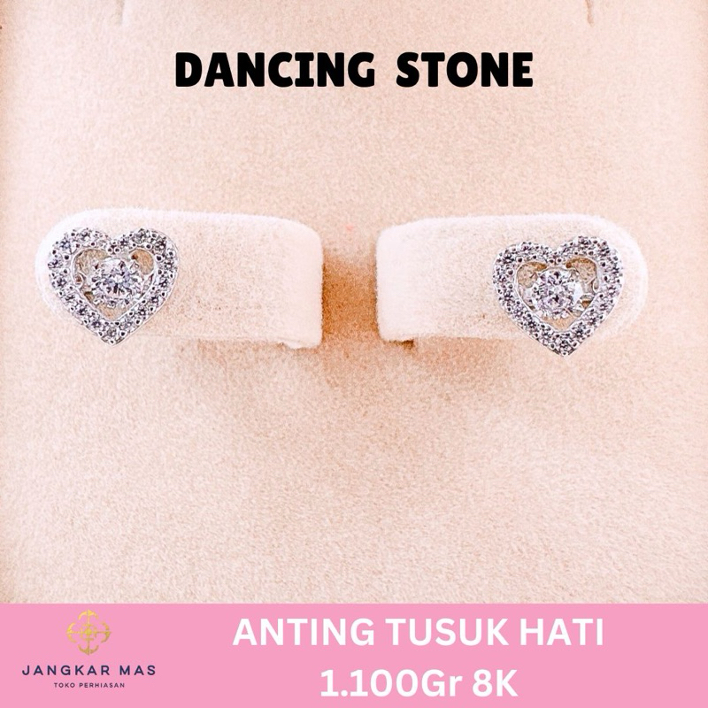 ANTING TUSUK HATI WHITE GOLD 8K 1.100 GR DANCING STONE IGUN