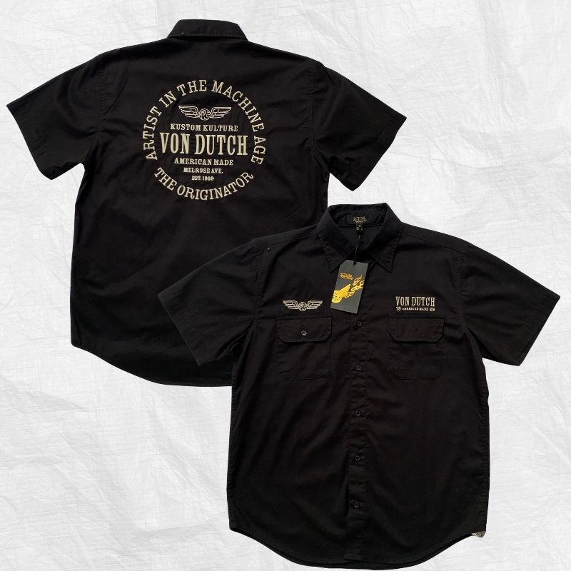 VonDutch WorkShirt Original - Kemeja Pria Lengan Pendek Black Fullbordir VW-07
