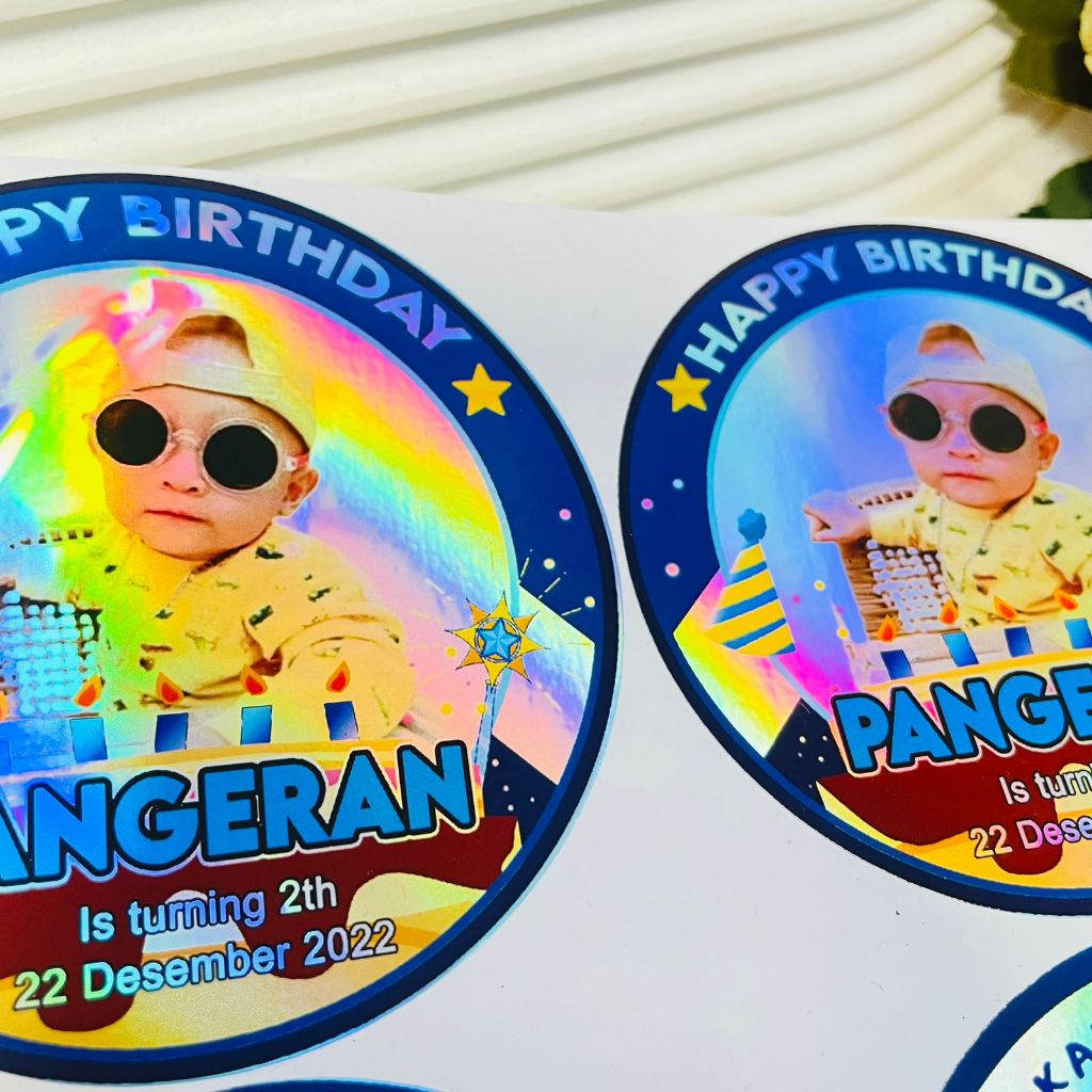

9-15 Threemind Sticker Ulang Tahun Anak Hologram Anti Air Stiker Label Undangan Happy Birthday Besar