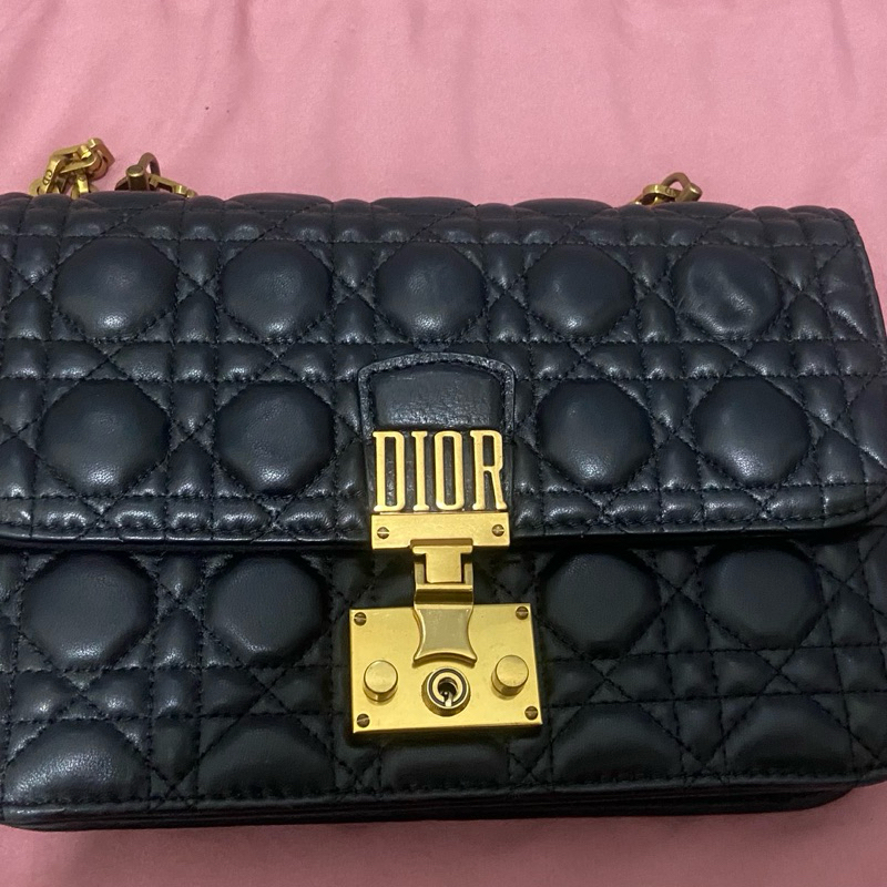 Christian Dior Black Leather Dior Addict Flap Bag with Antique Gold Hardware