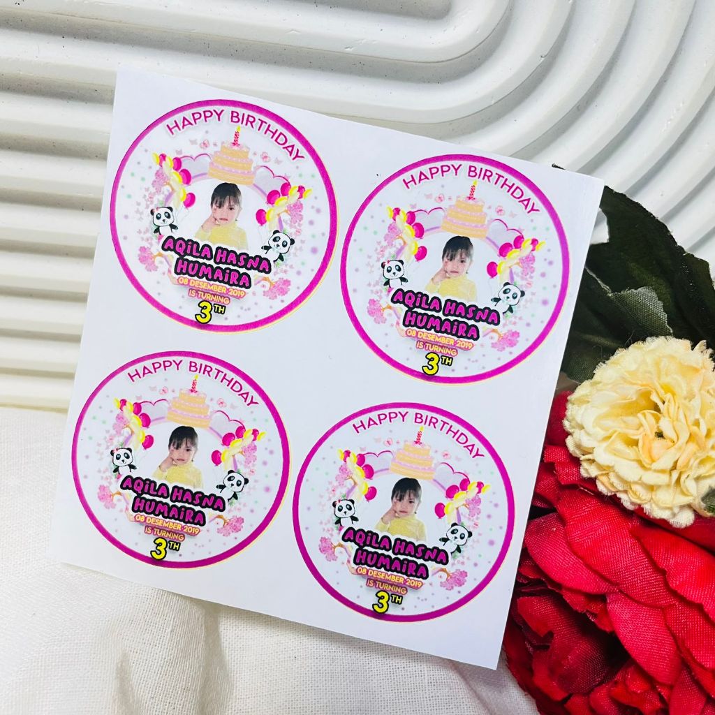 

2-4 Vinyl Stiker Ulang Tahun Threemind Sticker Label Undang Happy Birthday Uk.Kecil Free Design