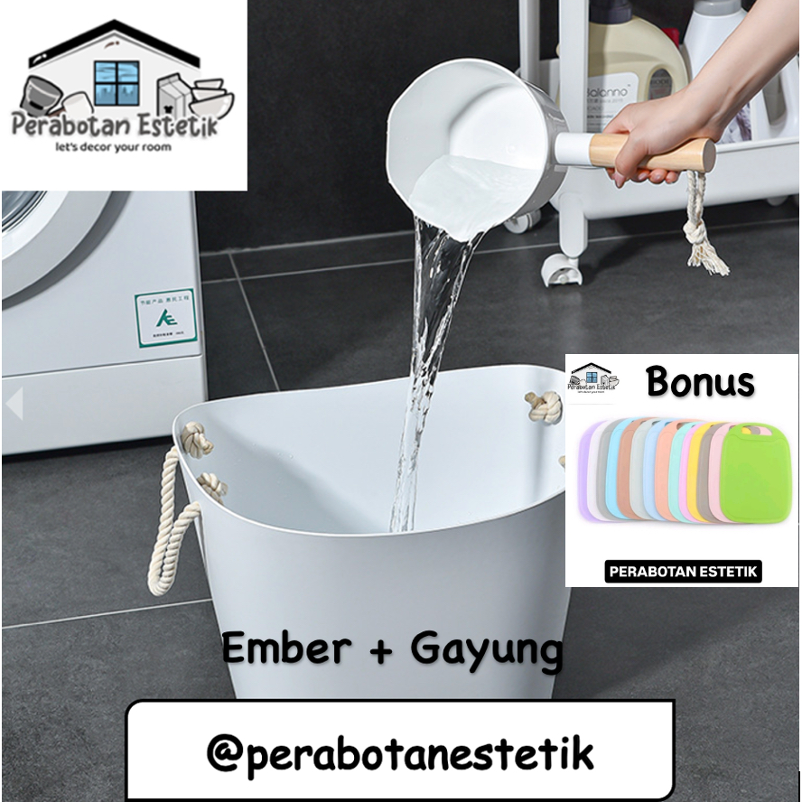 Ember Putih Estetik Tali Mewah Multifungsi Gayung Peralatan Kamar Mandi Toilet Perlengkapan Kebersih