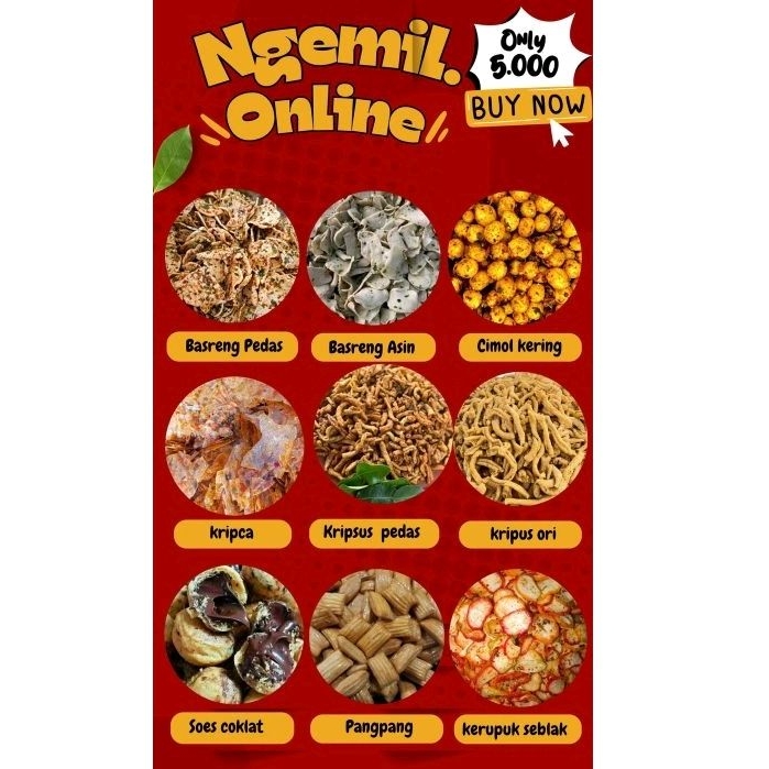 

Cemilan Ngemil online serba 5000an gocengan cemilan pedas asin lezat renyah basreng kripsus soes coklat cimol
