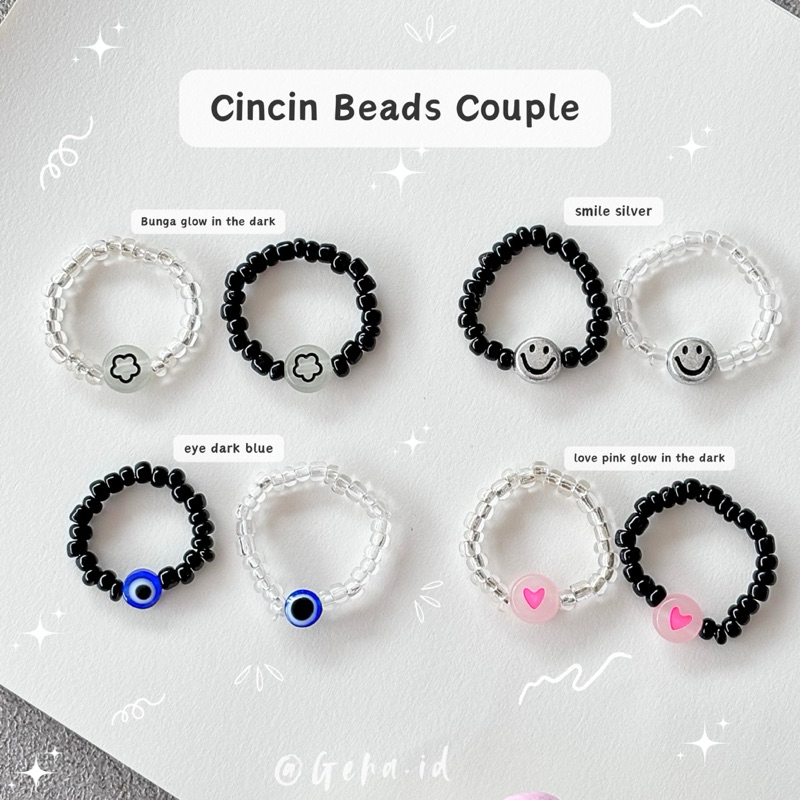 2pcs Cincin couple manik eye / Cincin manik couple glow in the dark / Cincin couple smile  / Cincin 