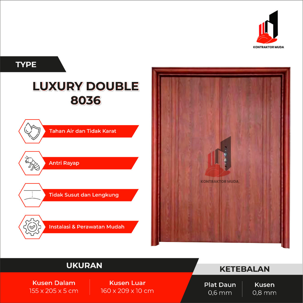 TB KONTRAKTOR MUDA - (LUXURY DOUBLE 8036) Pintu PLAT BAJA Utama DOUBLE BAJA KUPU KUPU MOTIF KAYU JAT