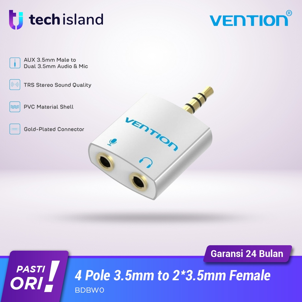 Vention Audio Splitter Adapter 3.5mm Male to 2 Female 4 Pole Jack 3.5mm