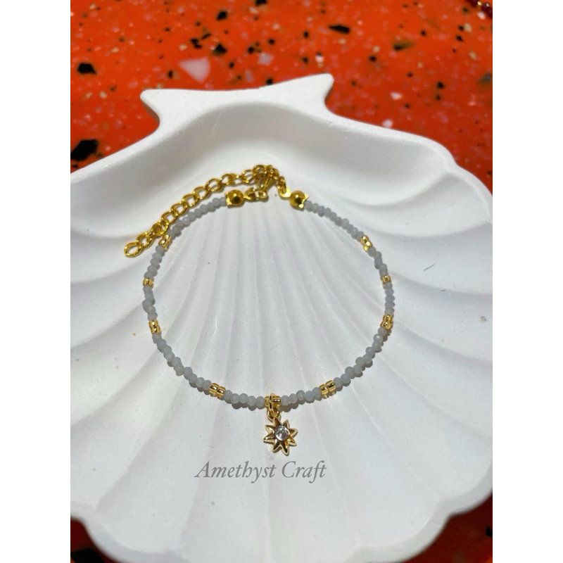 Aquamarine Crisytal Gemstone Bracelet | Star Charm | Gelang kristal gemstone batu alam asli handmade