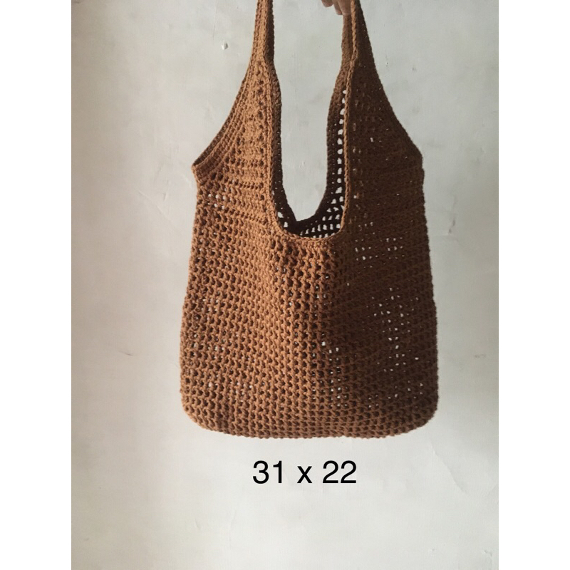 Tas rajut tas bahu rajut Net bag hobo bag rajut coklat