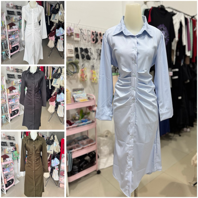 Maxi Dress Kemeja BodyCon ready stock |Dress cotton silk | Dress Panjang lengan panjang