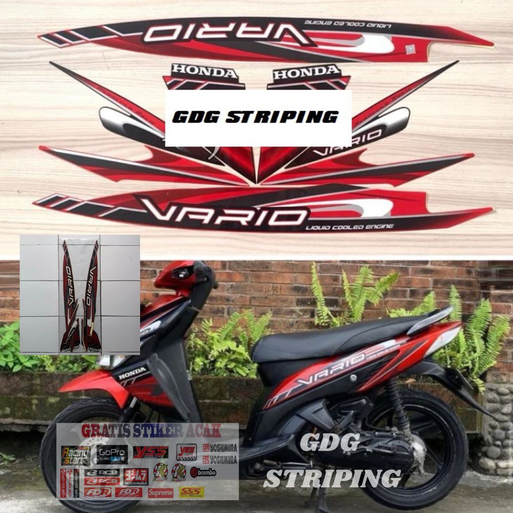 Striping Stiker Motor Honda Vario karbu 110 2009 Merah Murah