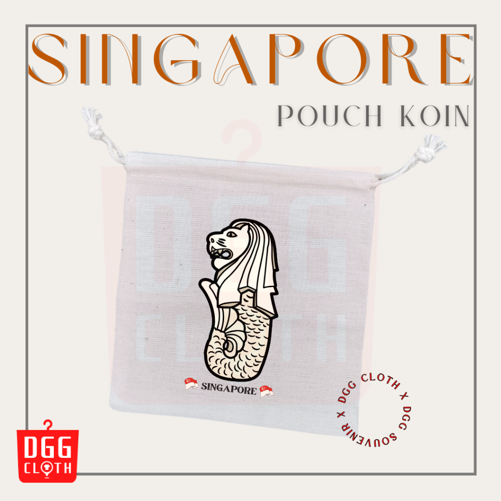 DGGCloth Pouch Koin Souvenir Singapore Dompet Koin Oleh Oleh Singapura Bahan Blacu Tali Serut Type 1