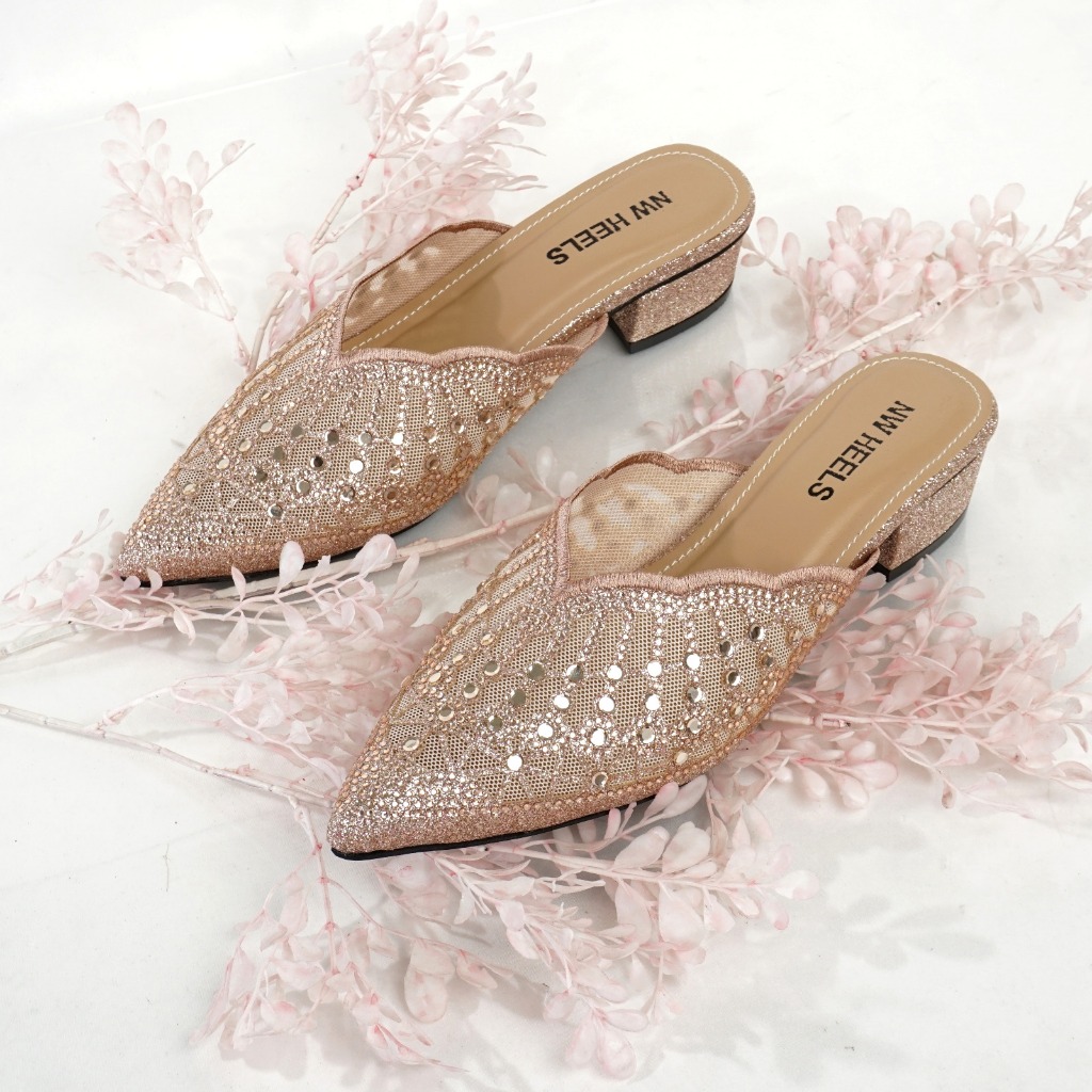 Sepatu Sandal Pesta Pengantin Diamond Wanita Glitter Hak 3 cm
