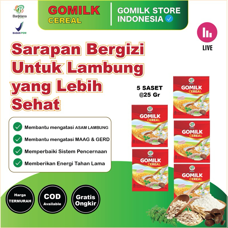 

[5 SACHET] GOMILK CEREAL Sereal dari Susu Kambing plus Pathi Garut | Solusi Aslam dan Gerd