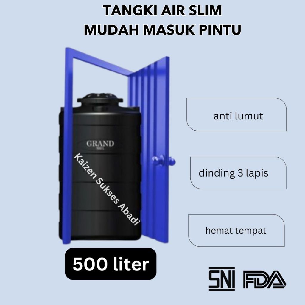 tandon tangki toren air atas rumah plastik tedmond grand slim ramping 500 liter anti lumut halal hem