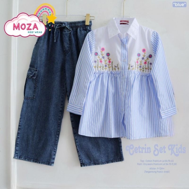 (( LIVE )) BAJU MUSLIM SETELAN TUNIK BORDIR & CELANA CARGO ANAK PEREMPUAN TANGGUNG USIA 9-12 TAHUN B