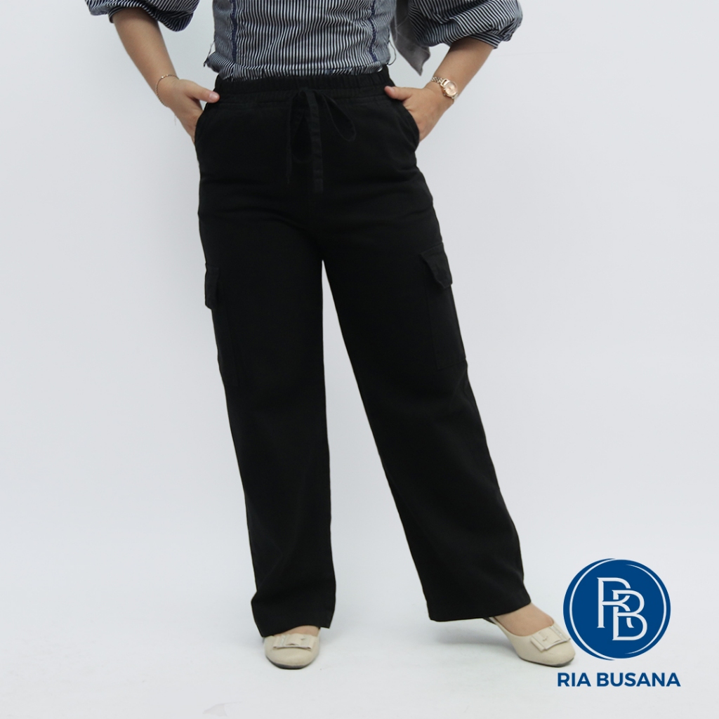Ria Busana - NOW - Celana Panjang Kasual Wanita Panjang Cargo Polos  Art 0274000402