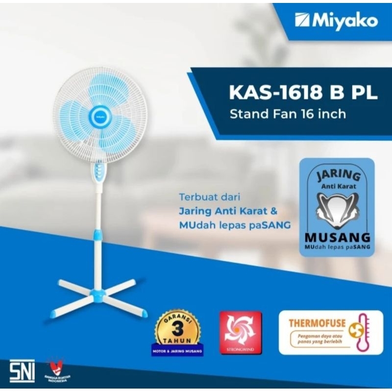 KIPAS ANGIN MIYAKO BERDIRI KAS-1618BPL KIPAS ANGIN BERDIRI MIYAKO 16 INCH STANDFAN 16INCH