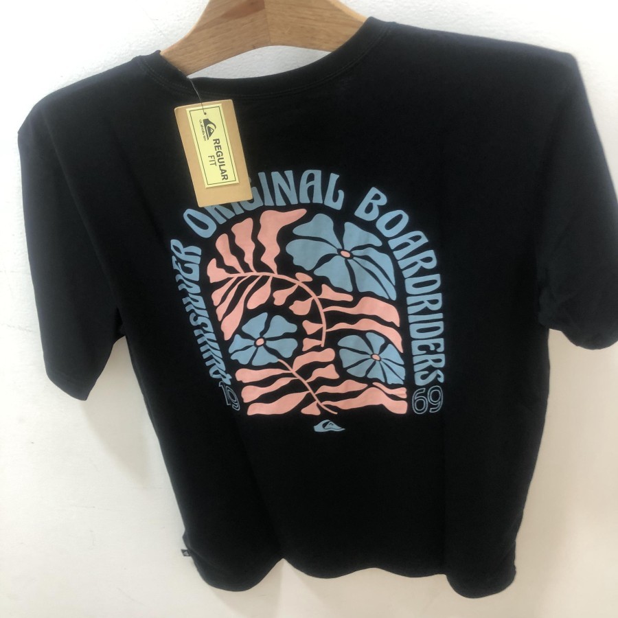 kaos pria quiksilver original floral arch black