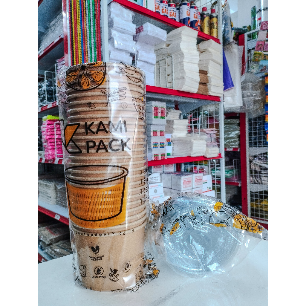 Paper Bowl Kraft + Tutup (500ml) / Mangkok Kertas Bakso / Rice Bowl Paper