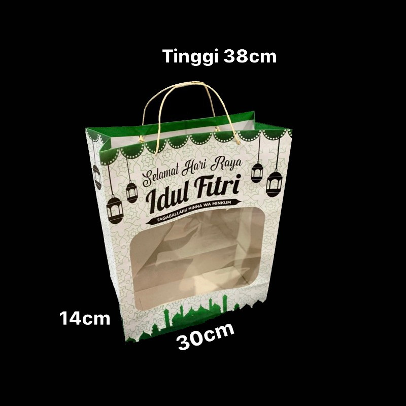 

5 Pcs Paperbag Putih Hampers Idul Fitri Tas Parcel Bingkisan Lebaran 30x14x38 cm