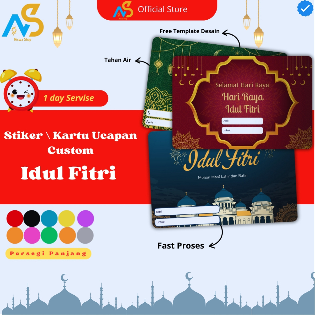 

STICKER/KARTU UCAPAN IDUL FITRI - GREETING CARD IDUL FITRI -STIKER GIFT - GIFT CARD IDUL FITRI - KARTU UCAPAN SELAMAT HARI RAYA IDUL FITRI LEBARAN - SETICKER UCAP[AN SELAMAT HARI RAYA IDUL FITRI - STICKER HAMPERS, NASI KOTAK, KUE KERING LEBARAN , NS
