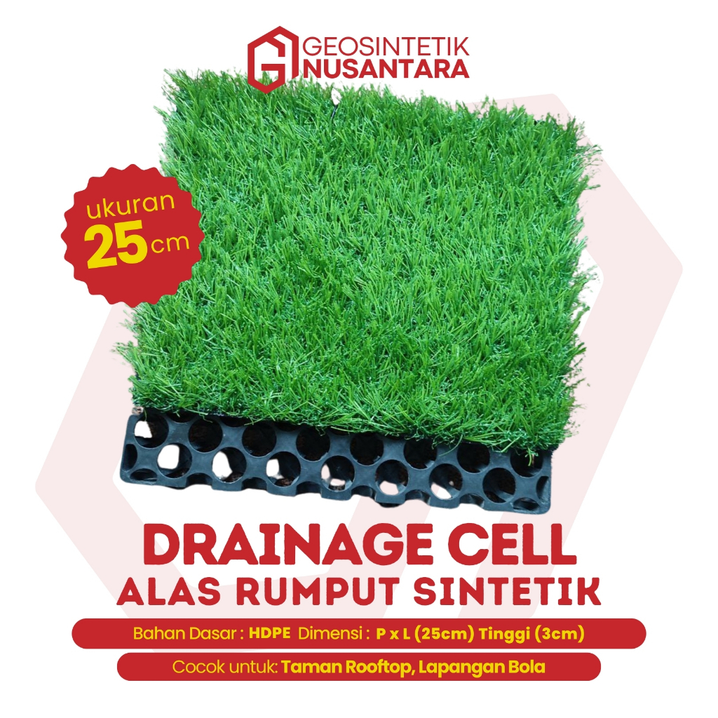 Drainase cell 25cm Tinggi 3cm alas rumput sintetis 4panel