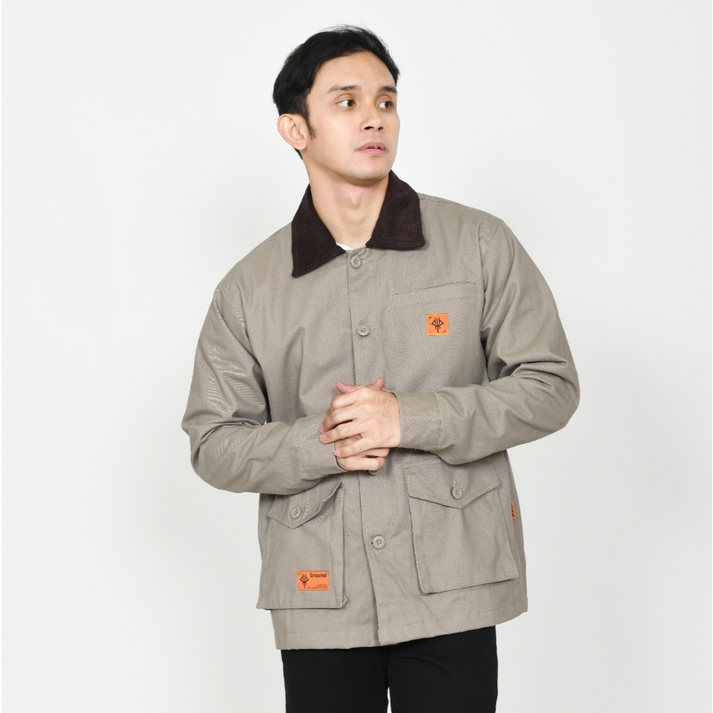 PumpkinHead Work Jaket Semi Parka Pria Katun Twill Khaki Lumberjack