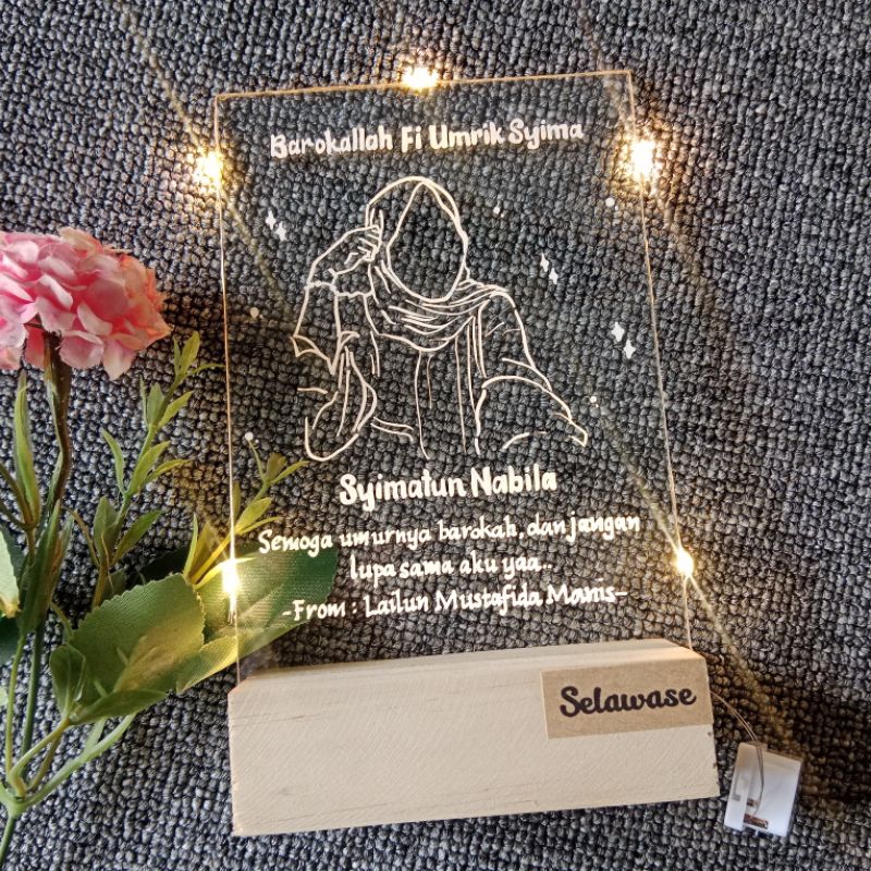 Kado Akrilik LED  / Lettering handmade / Custom Lampu Akrilik LED baterai Plakat Akrilik Vandel Akri