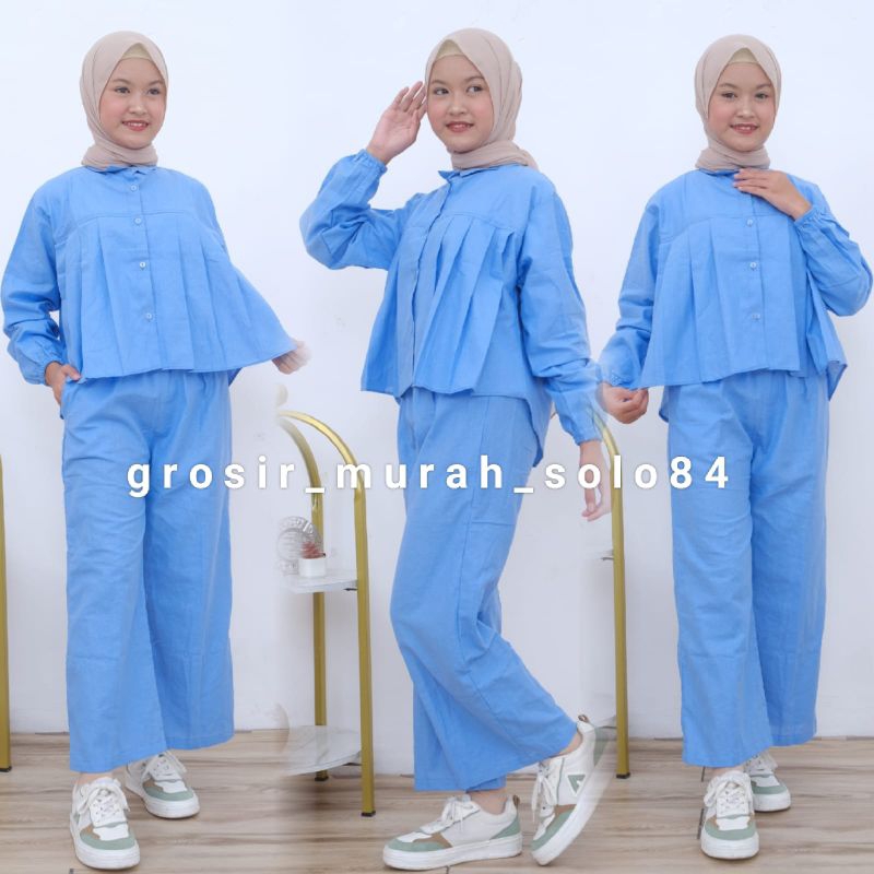 Setelan Anak Perempuan Marwah Atasan Blouse + Celana Kulot Katun Linen Terbaru