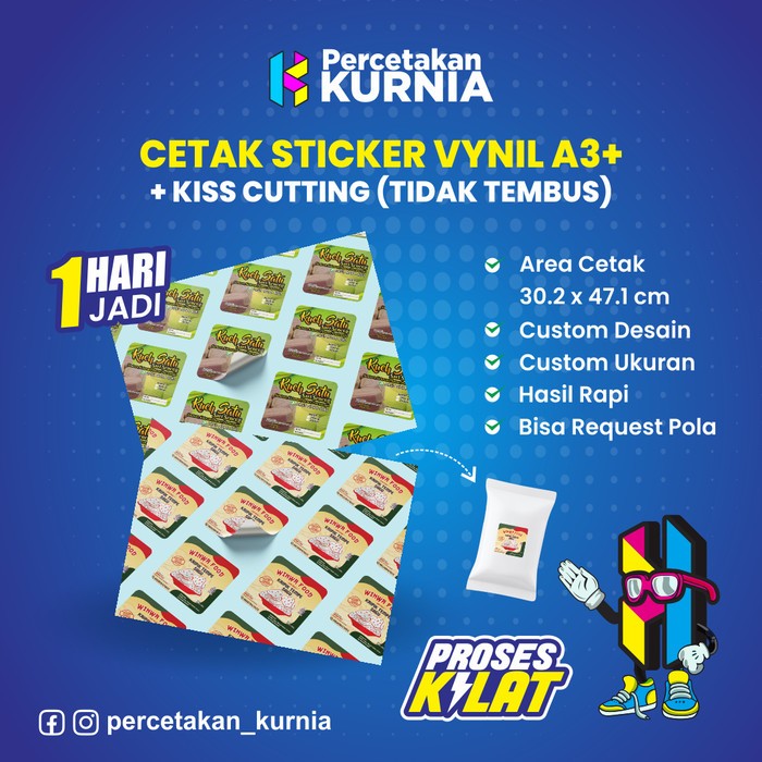 

Cetak Sticker Vinyl A3+ Print Stiker Vinil A3 | Glossy/Matte Doff/Transparant | Print + Kiss Cutting