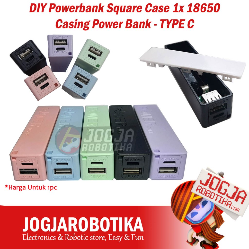 DIY Powerbank Square Case 1x 18650 Casing Power Bank - TYPE C