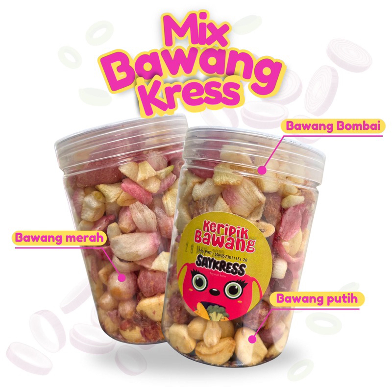 

Snack Keripik Mix Bawang Putih, Bawang Merah, Bawang Bombay Toples 750 ml