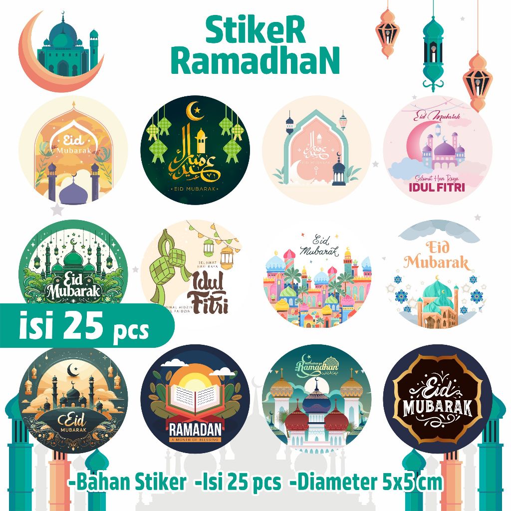 

Stiker bulat idul fitri - stiker toples ramadhan - sticker eid mubarak