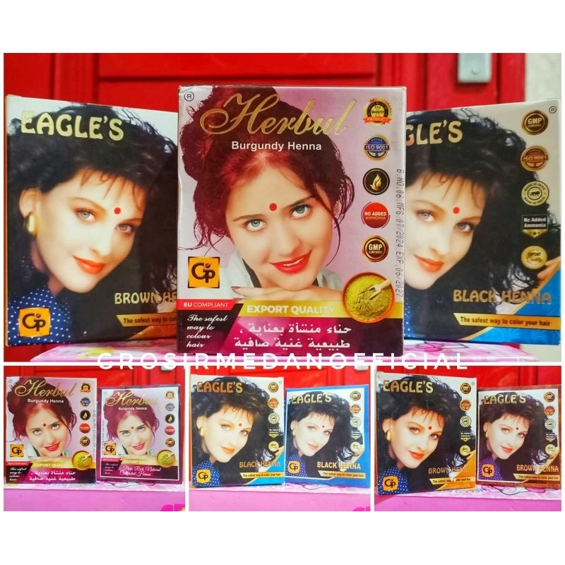 PEWARNA RAMBUT HENNA EAGLES - SEMIR CAT RAMBUT HITAM, COKLAT BROWN, BURGUNDY