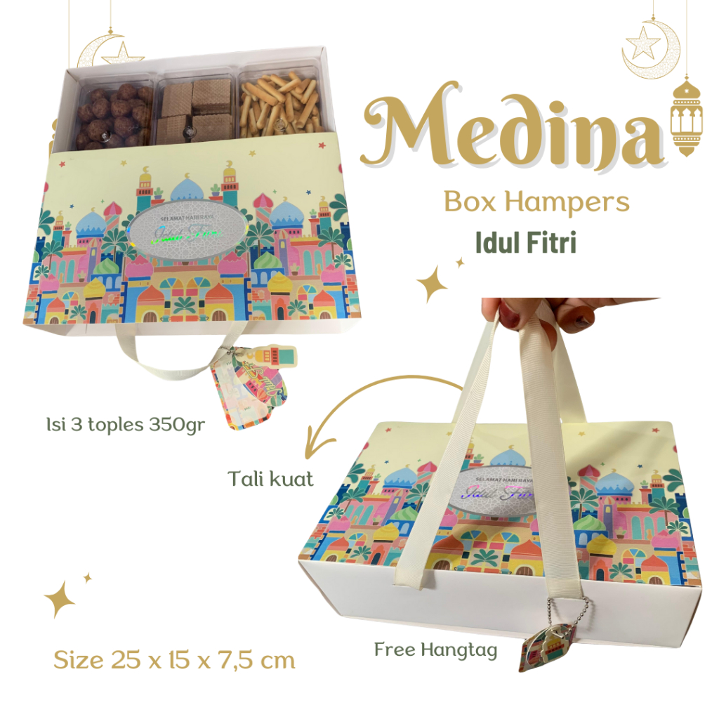 

[READY STOCK] Medina Box Persegi Tas Hampers Lebaran Tali Jinjing Box Hampers Kue Kering Idul Fitri Toples Type 901