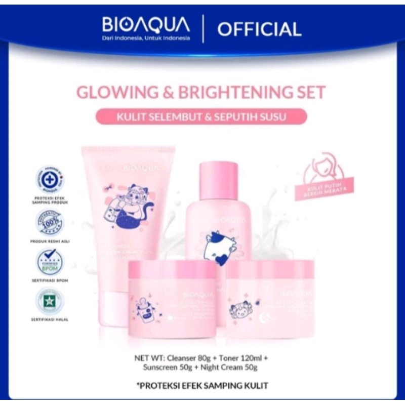Bioaqua 4pcs Skincare Paket Niacinamide Growing & Brightening