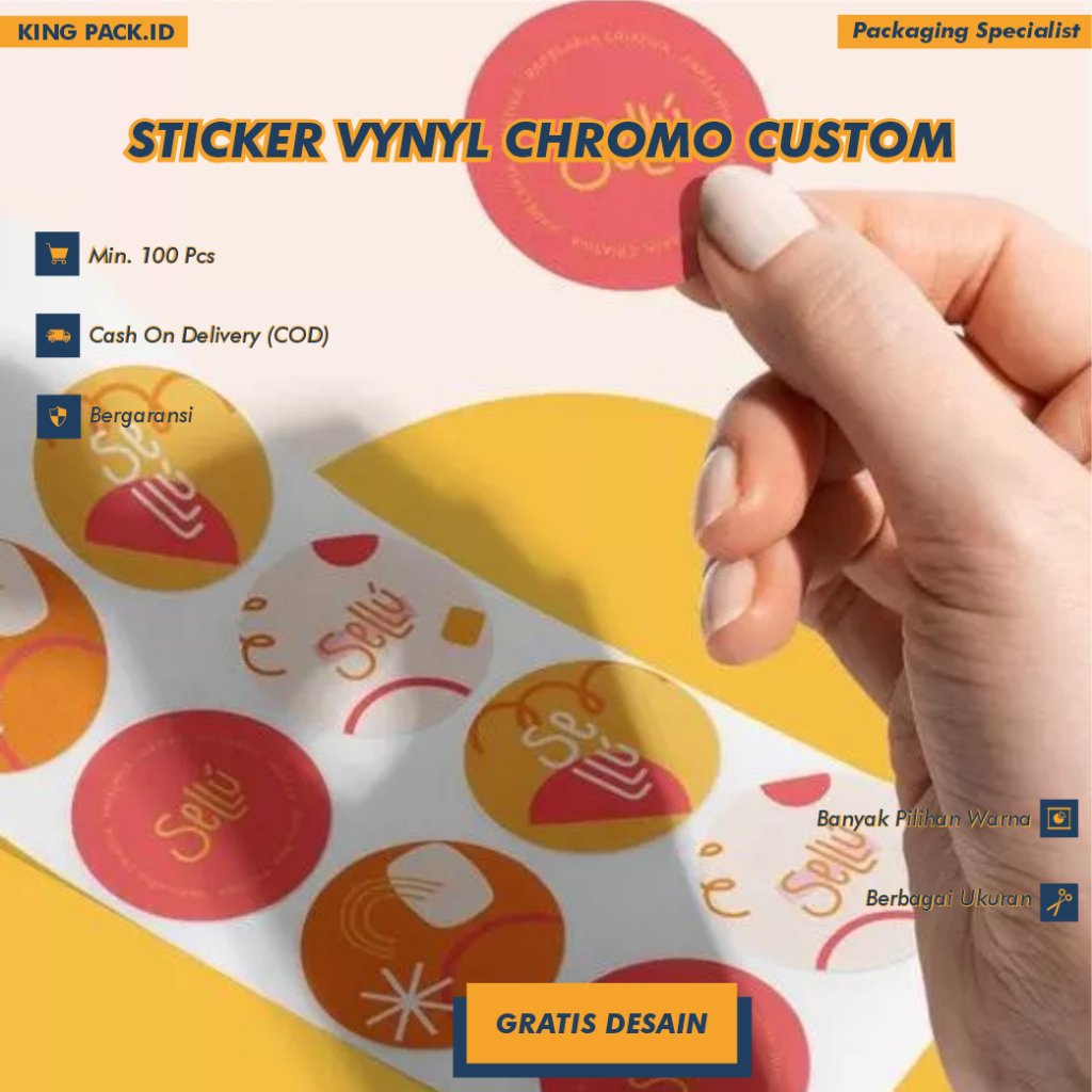 

Sticker VYNYL CHROMO Custom BRAND KAMU COD 100pcs Label Kemasan Packaging