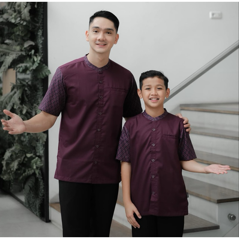 Shiddiq Burgundy / Kemko Burgundy / Atasan Couple Muslim Ayah Dan Anak Warna Burgundy