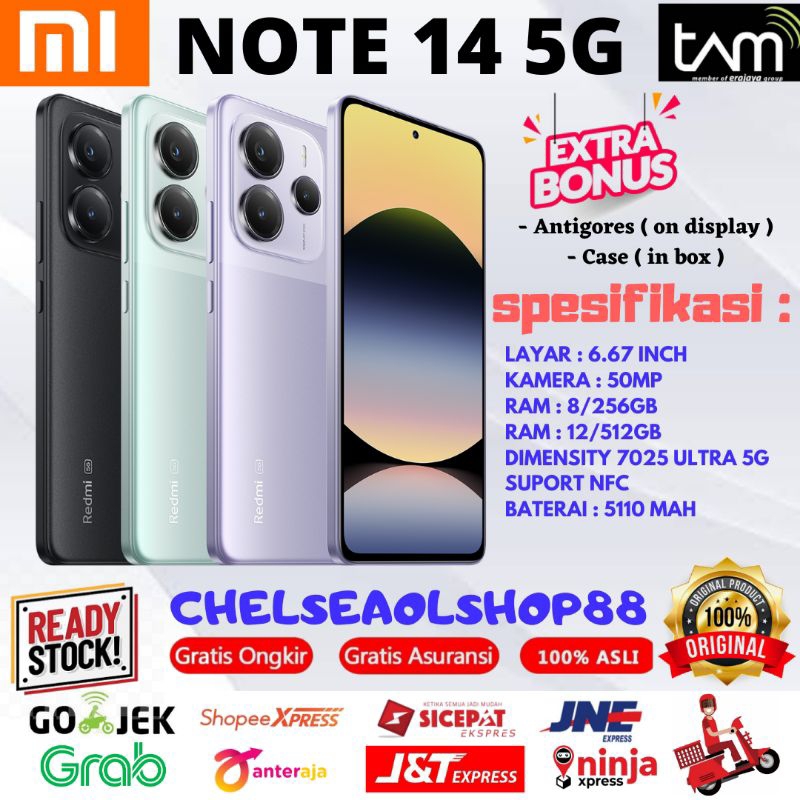 XIAOMI REDMI NOTE 14 5G / NOTE 14 4G NFC RAM 12/512GB 8/256GB 8/128GB GARANSI RESMI