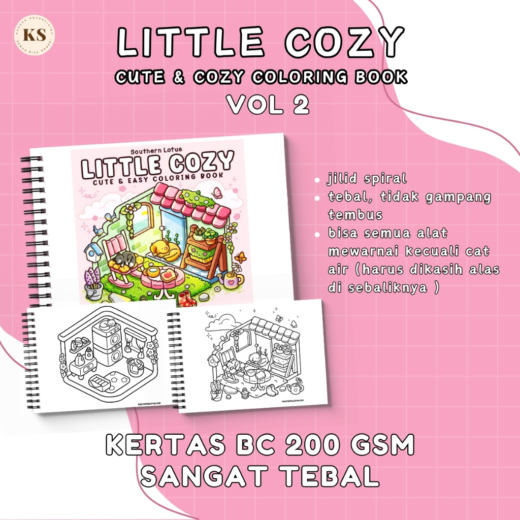 

LITTLE COZY VOL 2 Coloring Book For Kids And Adults Relaxing Aesthetic Buku Mewarnai Remaja Dewasa Kertas Tebal