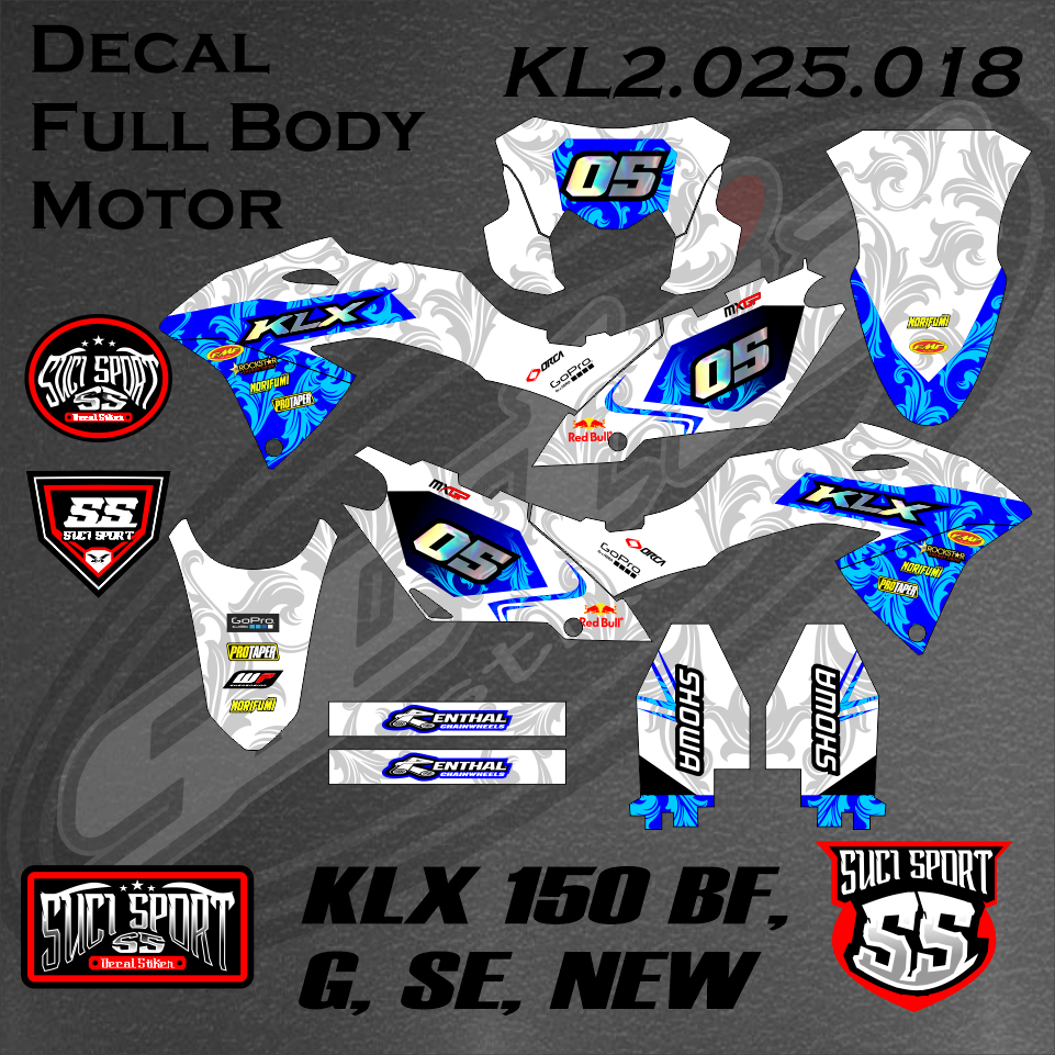 DECAL KLX BF / STICKER KLX PUTIH BIRU KLX 150 BF G SE NEW, DESAIN FREE CUSTOM (KL2.025.018)