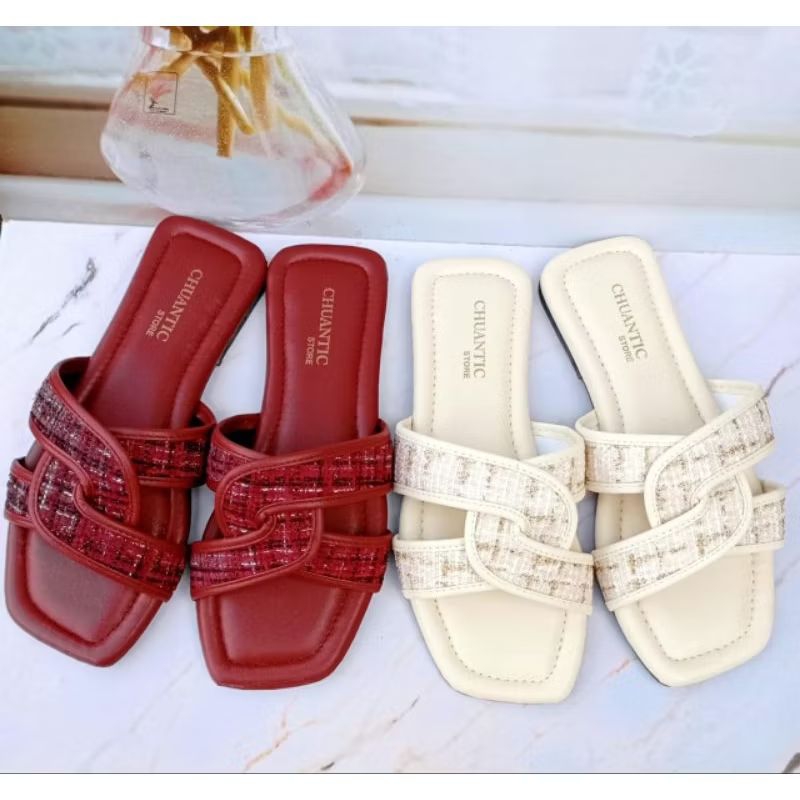 Sandal Wanita BELA BERBYE Teplek Platfrom TRENDY Sendal Selop Wanita Kekinian |Sendal Motip Kain |Sa
