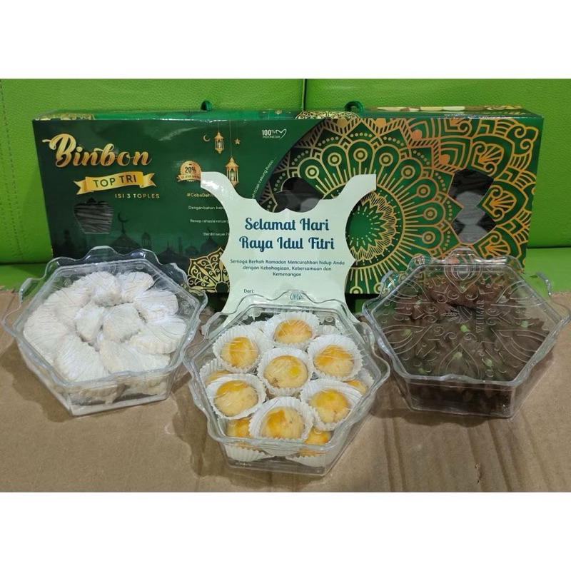 

BINBON TOP TRI / Kue kering / Hampers Lebaran / Kue Lebaran isi 3 toples / Hampers lDUL FITRI TERMURAH
