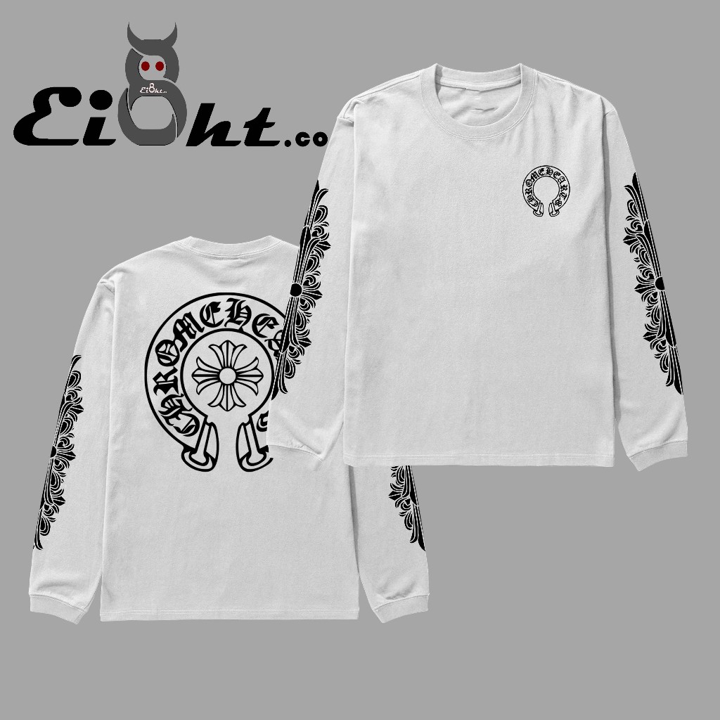 T-Shirt Longsleve Putih Chrome Hearts - Kaos Panjang Chrome Hearts Arm Floral - T-Shirt Lengan Panja
