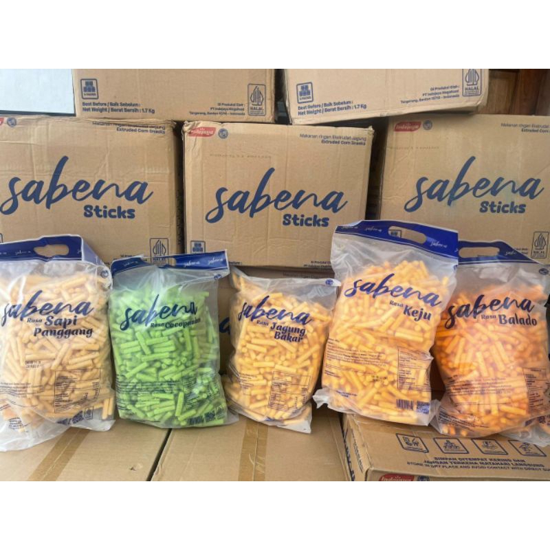 

sabena stik 5 rasa, rasa sapi panggang, balado, keju, jagung bakar, cocopandan