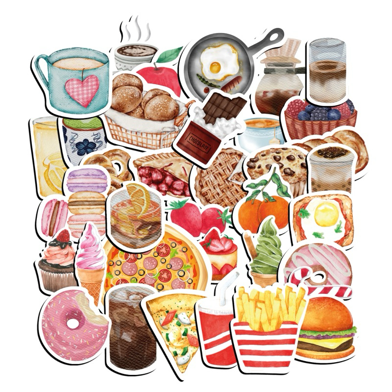 

NEW! 50 PCS Sticker Food and Drink Vintage Aesthetic Anti Air Stiker untuk Buku Jurnal HP Tablet Laptop Helm Waterproof