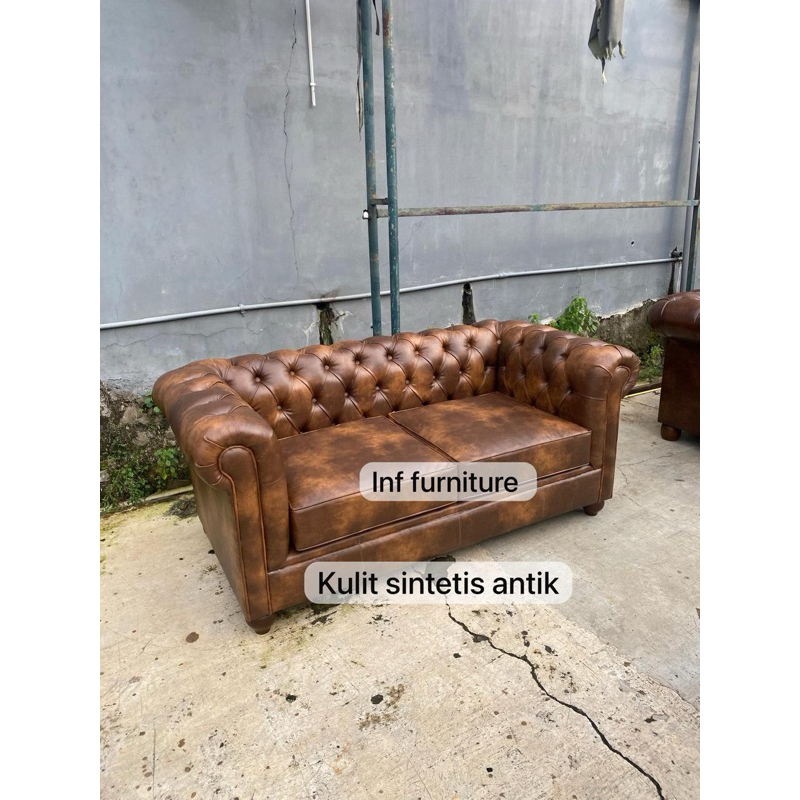sofa chesterfield klasik kulit sintetis klasik mewah