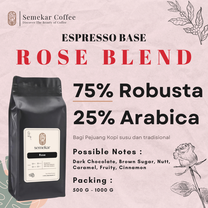 

Kopi Blend Rose Arabica Robusta Espresso Roasted Beans - 500G & 1000G
